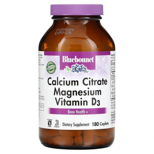 Bluebonnet Nutrition, 구연산 칼슘, 마그네슘, 비타민D3, 캐플렛 180정