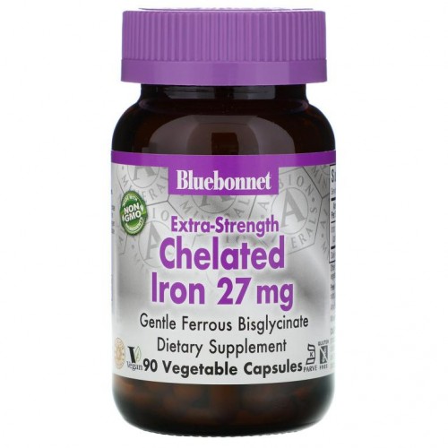 Bluebonnet Nutrition, 엑스트라 스트렝스 킬레이트 철분, 27mg, 베지 캡슐 90정