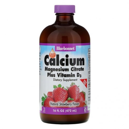 Bluebonnet Nutrition, 리퀴드 칼슘, 마그네슘 킬레이트 플러스 비타민 D3, 천연 딸기맛, 16 fl oz (472 ml)