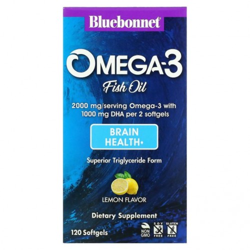 Bluebonnet Nutrition, 오메가3 피쉬 오일, 두뇌 건강, 레몬 맛, 소프트젤 120정