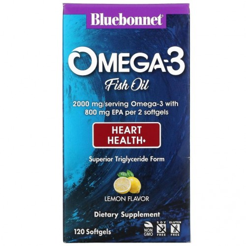 Bluebonnet Nutrition, 오메가3 피쉬 오일, 심장 건강, 레몬향, 소프트젤 120정
