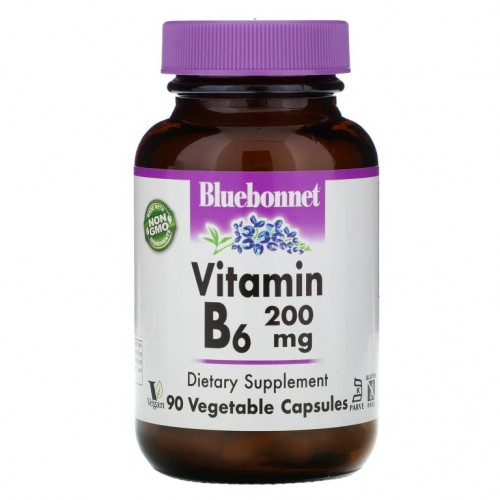 Bluebonnet Nutrition, 비타민B-6, 200mg, 베지 캡슐 90정