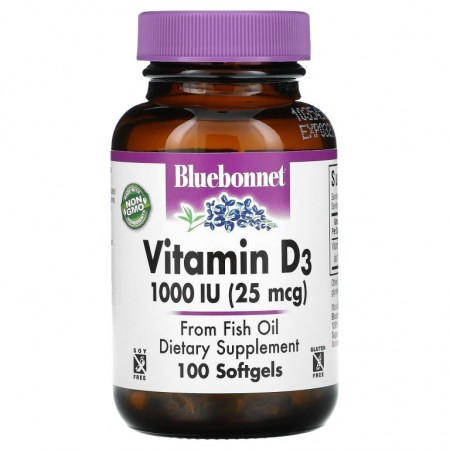 Bluebonnet Nutrition, 비타민D3, 1,000 IU (25 mcg), 소프트젤 100정