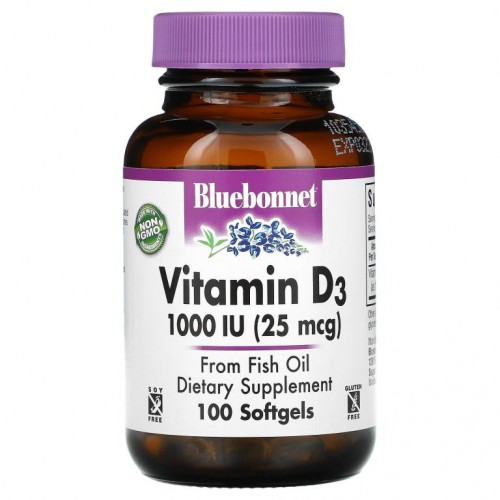 Bluebonnet Nutrition, 비타민D3, 1,000 IU (25 mcg), 소프트젤 100정