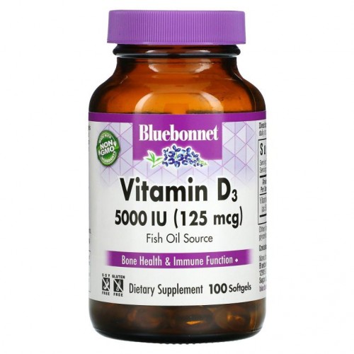 Bluebonnet Nutrition, 비타민D3, 125mcg(5,000IU), 소프트젤 100정