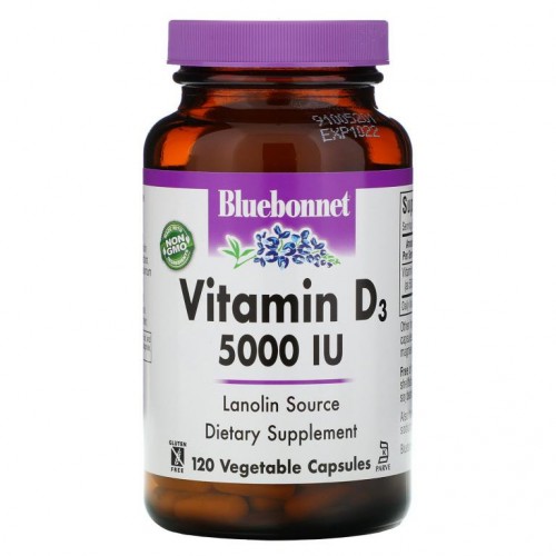 Bluebonnet Nutrition, 비타민D3, 125mcg(5,000IU), 베지 캡슐 120정