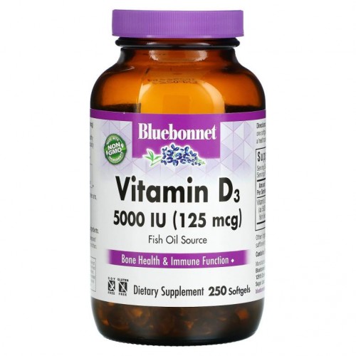 Bluebonnet Nutrition, 비타민D3, 125mcg(5,000IU), 소프트젤 250정