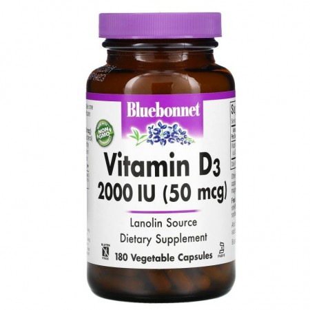 Bluebonnet Nutrition, 비타민D3, 50mcg(2,000IU), 베지 캡슐 180정