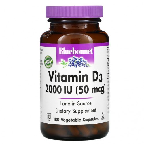 Bluebonnet Nutrition, 비타민D3, 50mcg(2,000IU), 베지 캡슐 180정