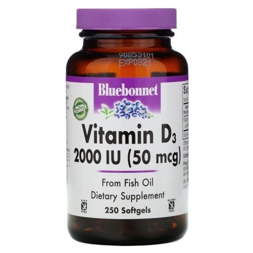 Bluebonnet Nutrition, 비타민D3, 50mcg(2,000IU), 소프트젤 250정