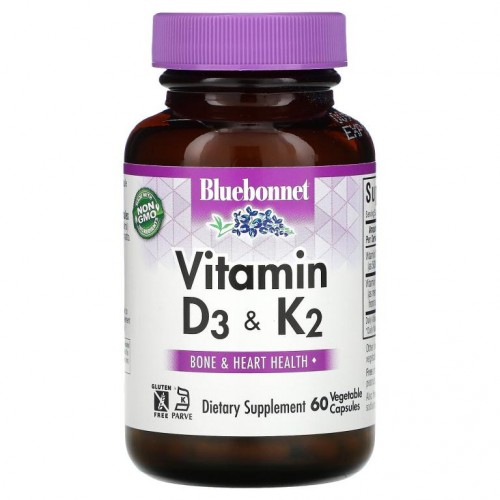 Bluebonnet Nutrition, 비타민D3 및 K2, 베지 캡슐 60정