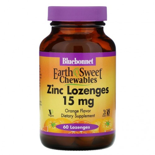 Bluebonnet Nutrition, EarthSweet, 아연 사탕 정제, 천연 오렌지 향, 15mg, 사탕 정제 60정