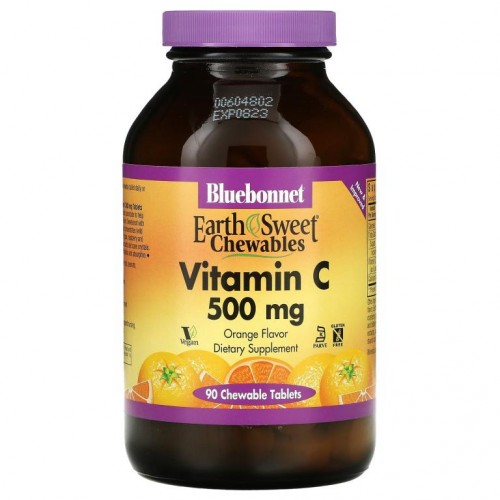 Bluebonnet Nutrition, Earth Sweet 츄어블, 비타민C, 오렌지, 500 mg, 츄어블 90정
