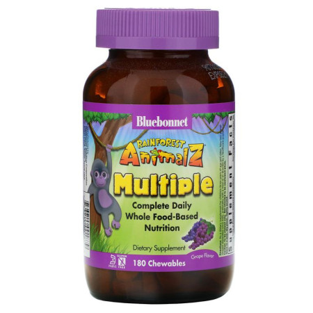 Bluebonnet Nutrition, Rainforest Animalz, Complete Daily Whole Food Based Nutrition, 포도맛, 츄어블 180정