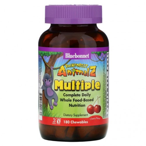 Bluebonnet Nutrition, Rainforest Animalz, 컴플리트 데일리 천연 식품 기반 영양소, 체리 맛, 츄어블정 180개