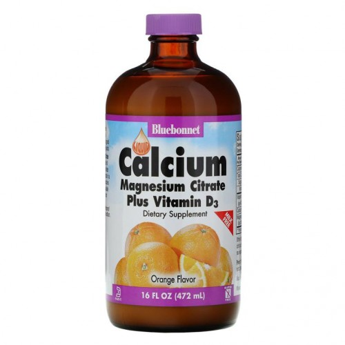 Bluebonnet Nutrition, 액상 칼슘 시트르산 마그네슘 플러스 비타민 D3, 천연 오렌지 향, 16 fl oz (472ml)