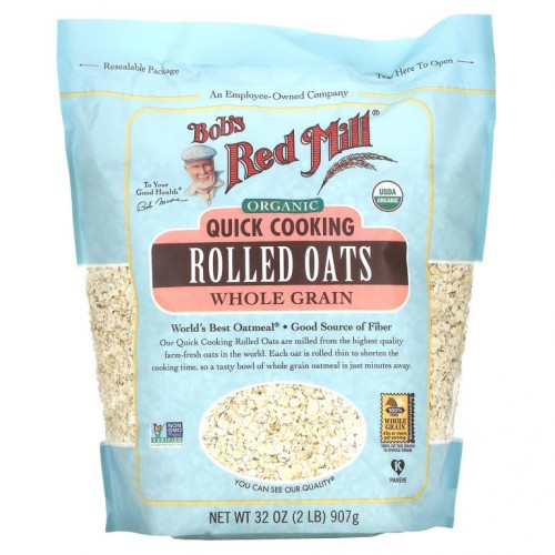 Bob's Red Mill, 유기농, 퀵 쿠킹 롤드 오트, 통곡물, 907g(32oz)