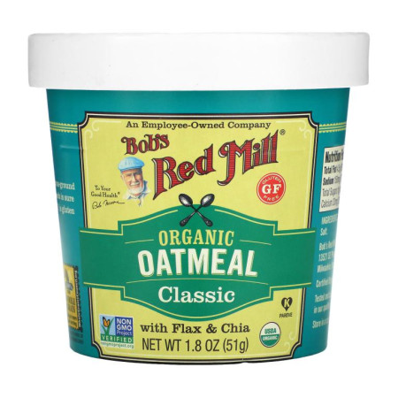 Bob's Red Mill, 유기농 오트밀 컵, 아마 & 치아, 51 g (1.8 oz)
