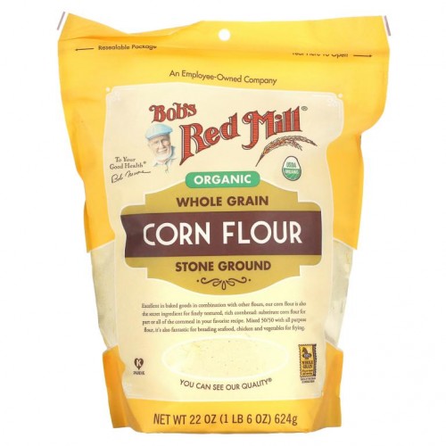 Bob's Red Mill, 유기농 옥수수 가루, 통곡물, 624g(22oz)