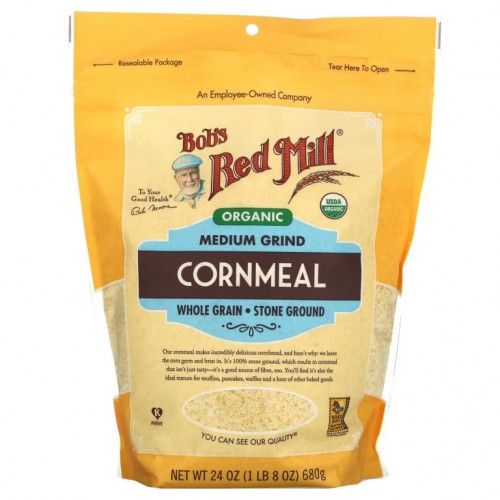 Bob's Red Mill, 유기농 중간 입자 옥수수가루, 천연 곡물, 680g(24oz)