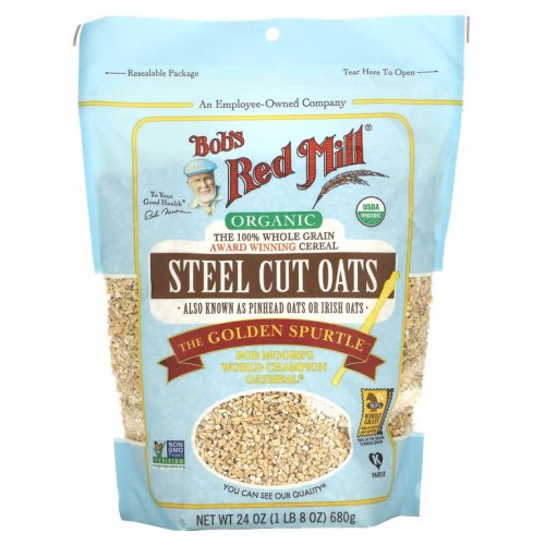 Bob's Red Mill, 유기농 스틸 컷 귀리, 통곡물, 680g(24oz)