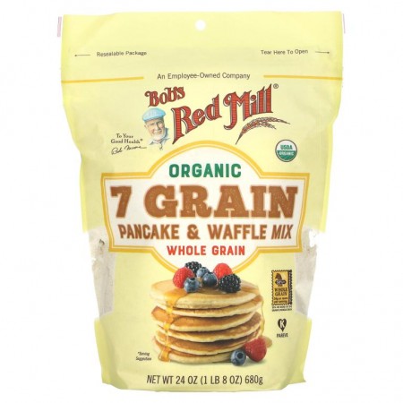 Bob's Red Mill, 유기농, 7가지 곡물 팬케이크 & 와플 믹스, 통곡물, 680g(24oz)