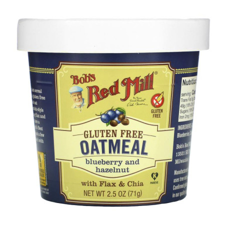 Bob's Red Mill, 오트밀 컵, 아마와 치아가 함유된 블루베리와 헤이즐넛, 71g(2.5oz)