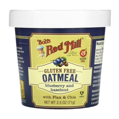 Bob's Red Mill, 오트밀 컵, 아마와 치아가 함유된 블루베리와 헤이즐넛, 71g(2.5oz)