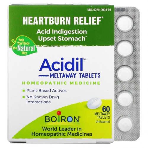 Boiron, Acidil, 위산성 소화불량 완화, 무맛, 용해 정제 60정