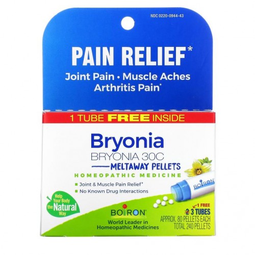 Boiron, Bryonia, Pain Relief, Meltaway Pellets, 30C, 3 Tubes, 80 Pellets Each