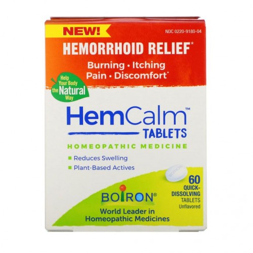 Boiron, HemCalm Tablets, Hemorrhoid Relief, Unflavored, 60 Quick-Dissolving Tablets