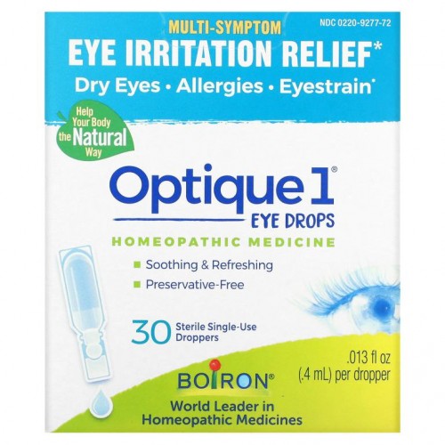 Boiron, Optique 1, 눈 자극 완화 점안액, 일회용 멸균 스포이트 30회분, 개당 0.4ml(0.013fl oz)