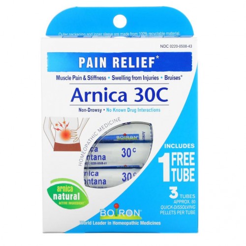 Boiron, Single Remedies, 아르니카, 통증 완화, 30C, 튜브 3개, 각 80펠릿