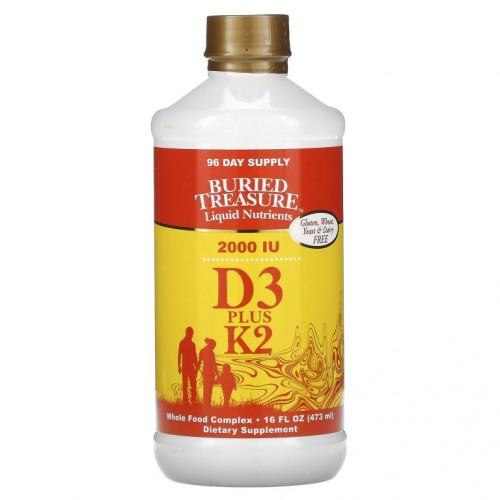 Buried Treasure, Liquid Nutrients, D3 플러스 K2, 2,000IU, 473ml(16fl oz)