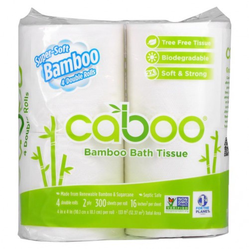 Caboo, Bamboo Bath Tissue, 4 Double Rolls