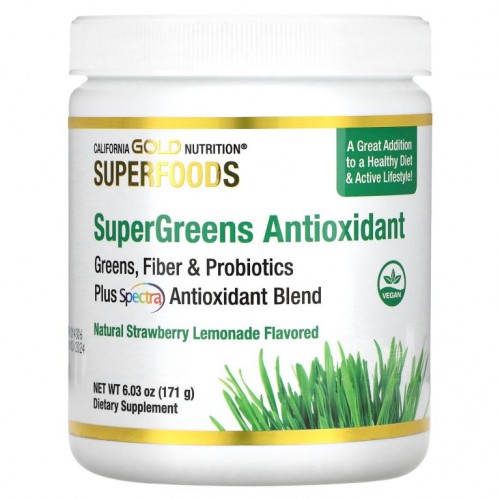 California Gold Nutrition, 슈퍼 푸드 - 슈퍼 그린 항산화제, 녹색 채소, 식이섬유 및 프로바이오틱, 딸기 레모네이드, 171g(6.03oz)