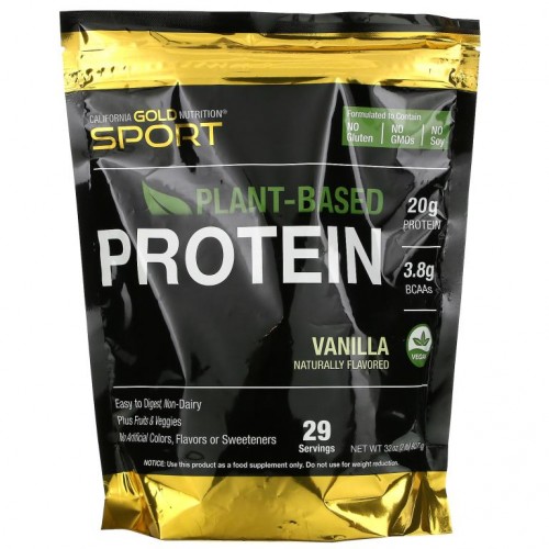 California Gold Nutrition, 바닐라 식물성 단백질, 비건, 쉬운 소화, 2 lb (907 g)