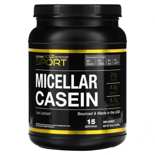 California Gold Nutrition, 미셀라 카제인 단백질, 무맛, 느린 흡수, 454g(16oz)