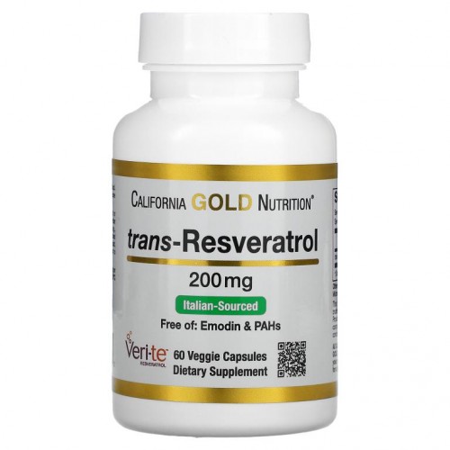California Gold Nutrition, 트랜스-레스베라트롤, 이탈리아산 원료, 200mg, 베지 캡슐 60정