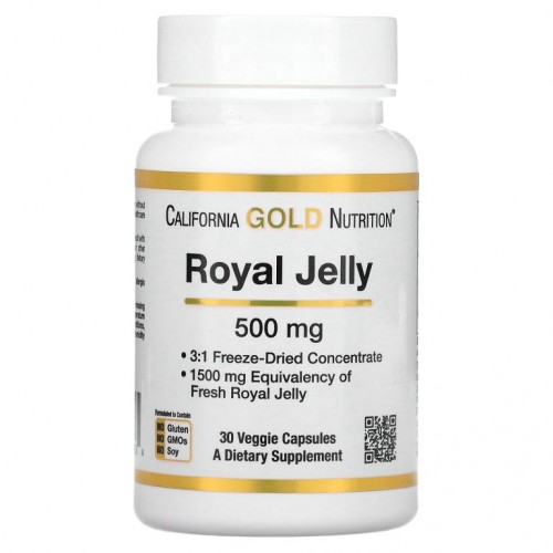 California Gold Nutrition, 로열젤리, 농축 동결건조, 500mg, 베지 캡슐 30정