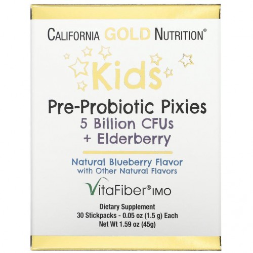 California Gold Nutrition, 어린이용 프리-프로바이오틱 픽시스, 50억CFU + 엘더베리, 천연 블루베리 맛, 30팩, 각 1.5g(0.05oz)