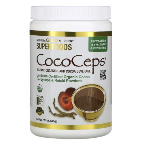 California Gold Nutrition, 슈퍼푸드 - CocoCeps, 유기농 코코아, 동충하초 및 영지버섯, 225g(7.93oz)