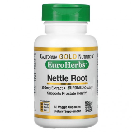 California Gold Nutrition, 쐐기풀 뿌리추출물, EuroHerbs, 유럽 품질, 250mg, 베지 캡슐 60정
