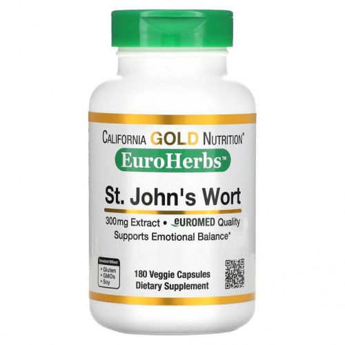 California Gold Nutrition, 세인트존스워트, EuroHerbs, 유럽 품질, 300mg, 베지 캡슐 180정