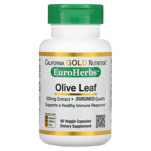 California Gold Nutrition, 올리브 잎추출물, EuroHerbs, 유럽 품질, 500mg, 베지 캡슐 60정