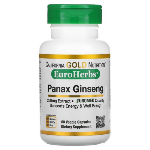 California Gold Nutrition, 인삼 추출물, EuroHerbs, 250mg, 베지 캡슐 60정
