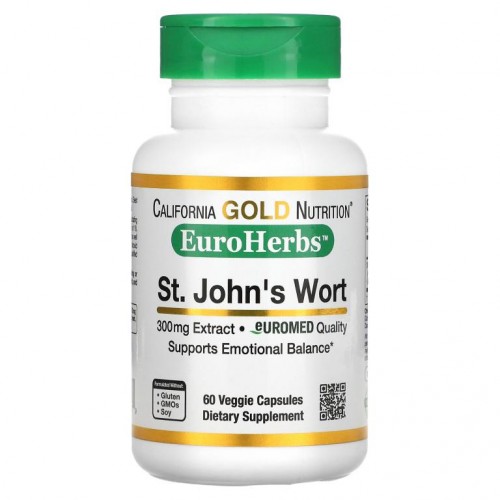 California Gold Nutrition, 세인트존스워트 추출물, EuroHerbs, EuroMed, 300mg, 베지 캡슐 60정