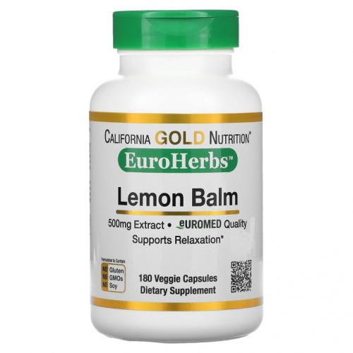 California Gold Nutrition, 레몬밤 추출물, EuroHerbs, Euromed 품질, 500mg, 베지 캡슐 180정