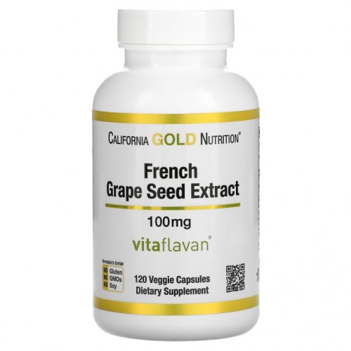 California Gold Nutrition, 프랑스산 포도씨 추출물, VitaFlavan, 항산화제 폴리페놀, 100mg, 베지 캡슐 120정