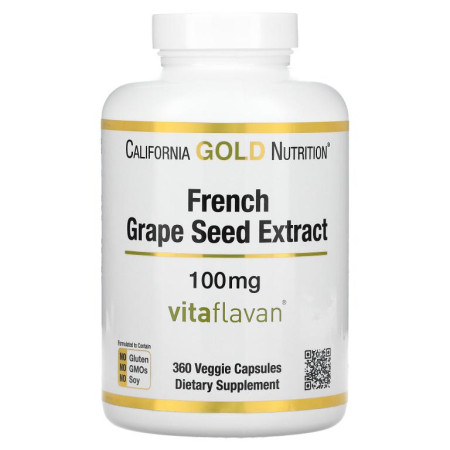 California Gold Nutrition, 프랑스 포도씨 추출물, VitaFlavan, 항산화제 폴리페놀, 100mg, 베지 캡슐 360정